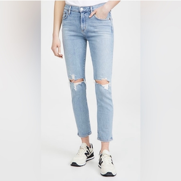 AGOLDE Mid Rise Skinny Straight Toni Jeans In Light Wash Distressed Knee.Size 26 - Picture 11 of 15